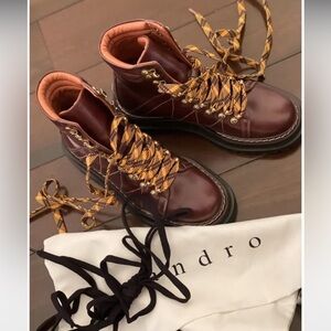 Women's Lace-Up Boots in Burgundy and Tan